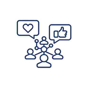 Social media marketing icon showing audience engagement, online communication, and social network connections