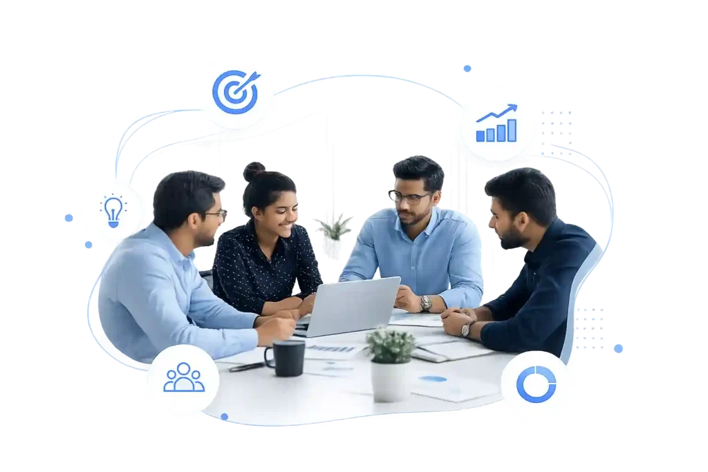 Certified digital marketer and team discussing SEO, digital marketing strategy, and business growth at Digr Technologies.